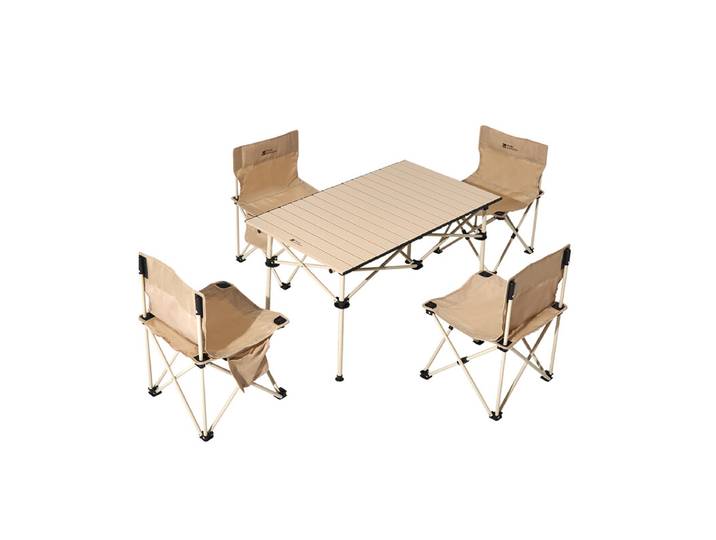 Mobi Garden, ensemble de table pliante en acier de camping avec 4 chaises, ensemble de repas d'extérieur portable, sable, pour le camping, l'extérieur et le pique-nique