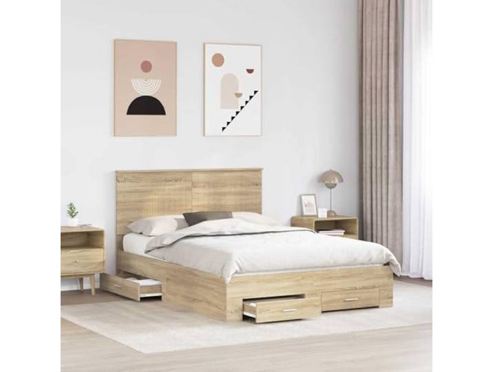 SKTQYQO Bettgestell mit Kopfteil Eiche Sonoma 135 x 190 cm Robustes Engineering-Holz, minimalistisches Design, Stauraum, Doppelzimmer