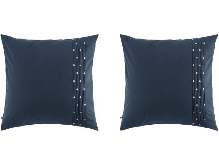 Lot de 2 taies d'oreiller brodées plis religieuses marine 63x63 cm