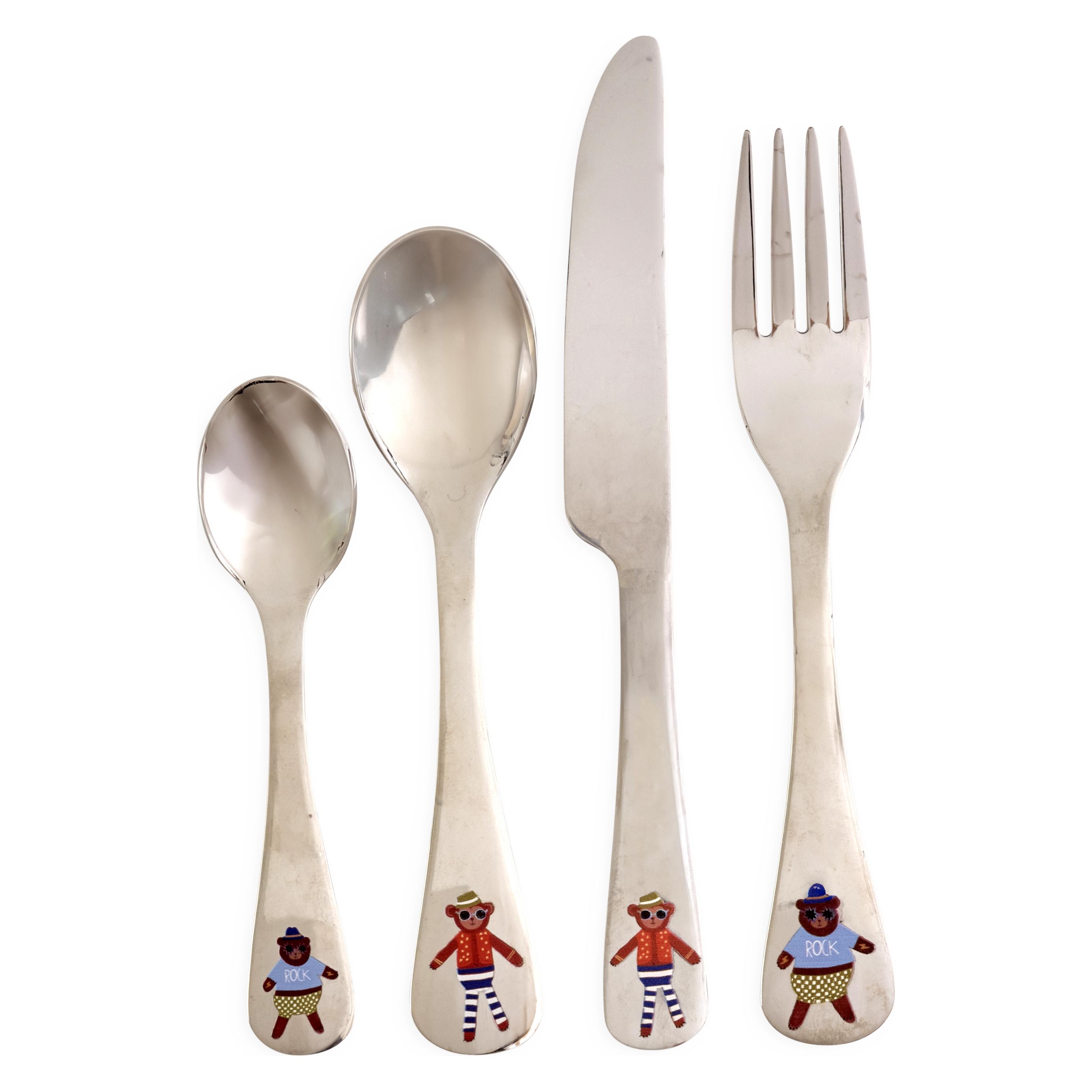 Rice - Stainless Steel Kids Cutlery Set - Monkey and Bear Print (KICUT-MB)