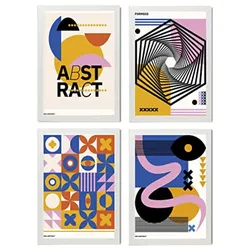 POSTER Set mit 4 Abstrakte Kubismus Formen A3 Weißer Rahmen