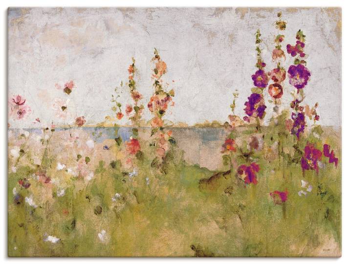 Wandbild ARTLAND Stockrosen am Meer , grün (farbe bild(er): grün), B:80cm H:60cm, Bilder, Wandbild, als Leinwandbild, Poster in verschied. Grössen