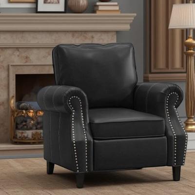 Contemporary Faux Leather Club Chair with Rolled Arms & Nailhead Trim, Upholstered Accent Armchair