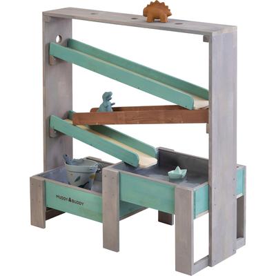 Wasserbahn MUDDY BUDDY "Aqua Tower", grün (warmgrau, salbei), Wasserbahnen, Kinder, B/H/L: 44cm x 105cm x 100cm, Holz, inkl 2 großer Auffangbecken, warmgrau-salbei, B:44cm H:105cm L:100cm