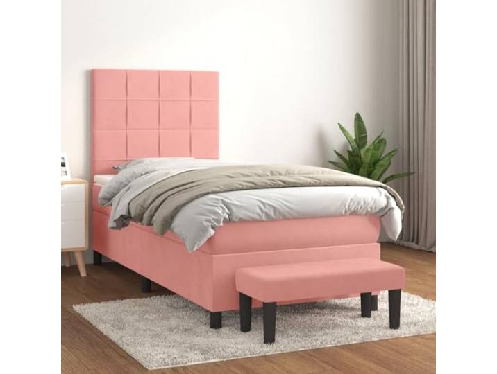 RJPLMFV Lattenrost, Matratze, Rosa, 80 x 200 cm, Velours Verstellbarer Kopf, Taschenfedern, Rücken- und Bauchstütze, Bettbank
