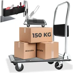 tectake® Plattformwagen, klappbarer Handgriff mit Aufbewahrungsfach, rutschfeste Auflage und gummierter Kantenschutz, Ladefläche 73 x 47 cm, extra Befestigungsösen