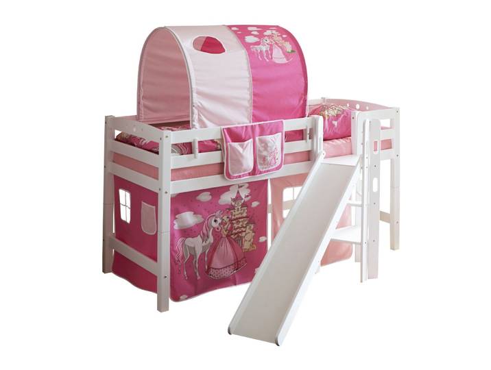 Ticaa Hochbett Hochbett mit Rutsche Podestbett Tino Buche Weiß