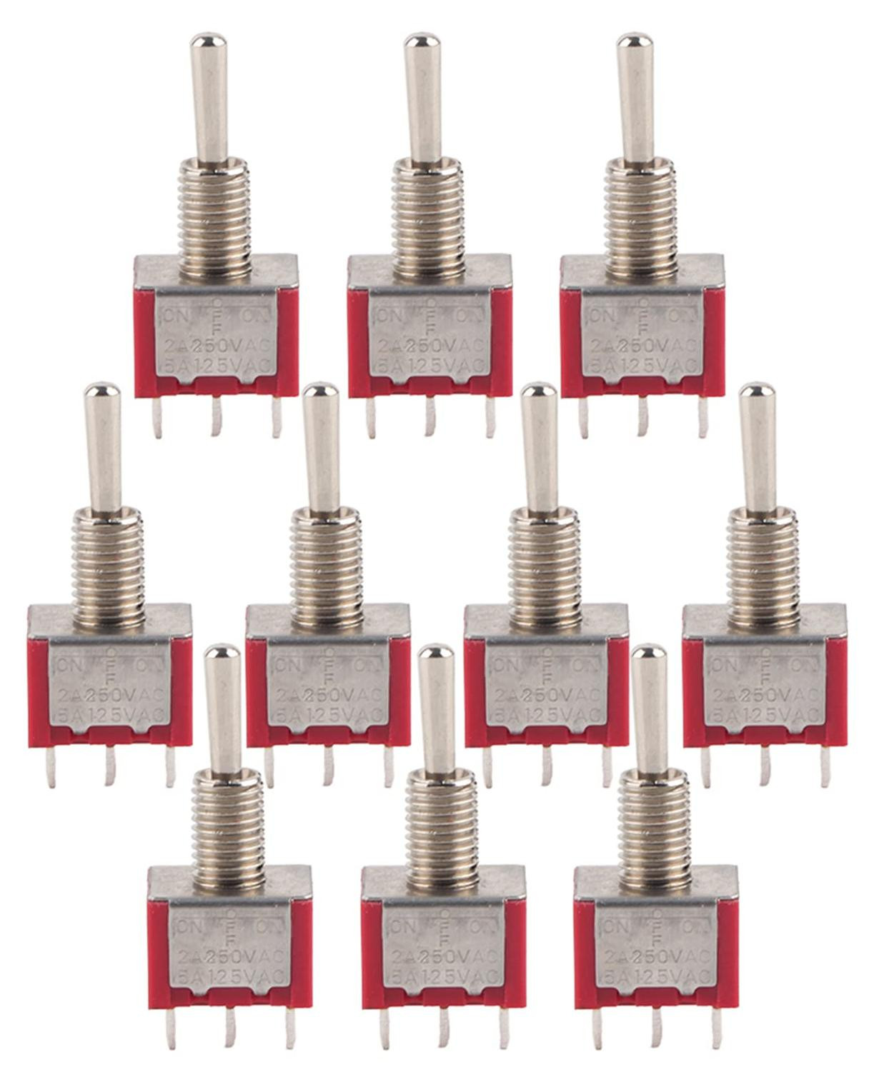 Dripio Schakelaar, dubbelpolig, dubbelworpen (DPDT), 3 posities (ON-OFF-ON), 6mm, 10 stuks