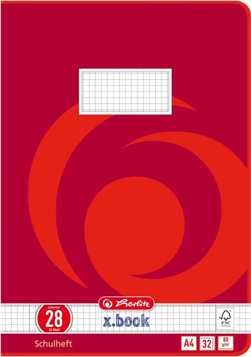 herlitz Schulheft x.book, DIN A4, Lineatur 28 / kariert 32 Blatt
