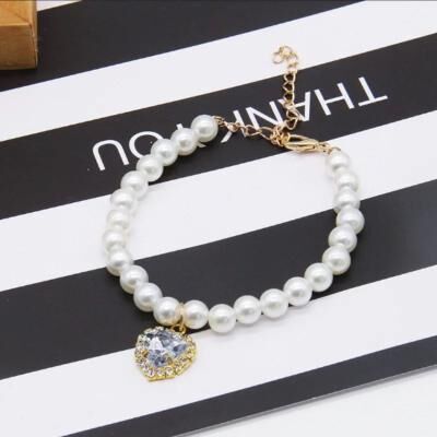 Inspired Finds Luxury Pearl Cat Collar Necklace For Kittens & Small Pets crystal Heart s: 7.87 9.84in