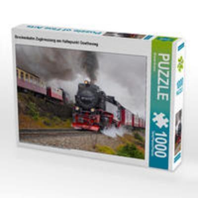 CALVENDO Puzzle Brockenbahn Zugkreuzung am Haltepunkt Goetheweg | 1000 Teile Lege-Größe 64x48cm Foto-Puzzle für glückliche Stunden