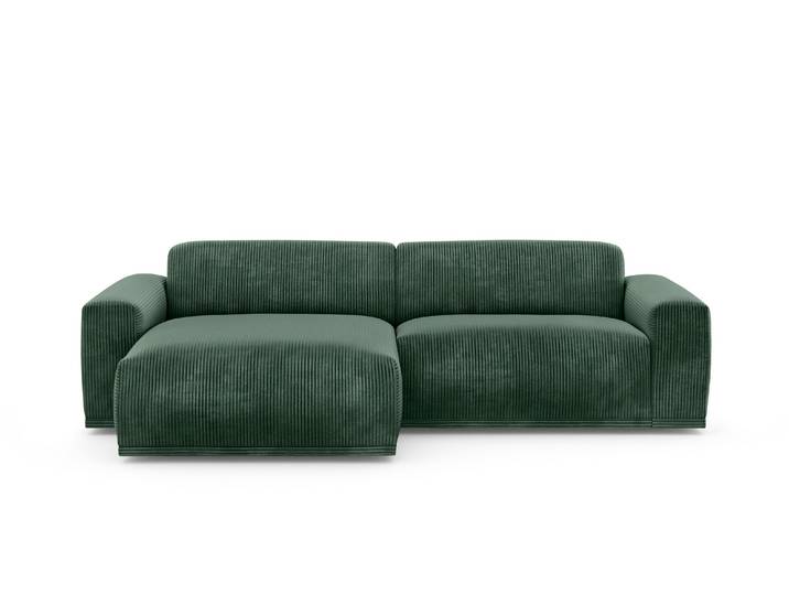 Ecksofa, Breitcord RIBBON, Winter Moss, 255×72×160 cm, Mit Recamiere Links, Modern, TRENDMANUFAKTUR