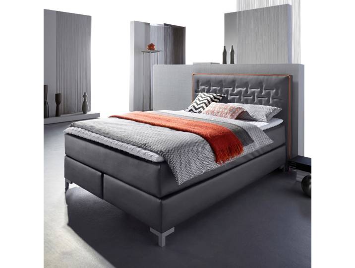Boxspringbett, Kunstleder, Grau/Orange, 149×212 cm, 3 Matratzenarten, Modern, Inosign