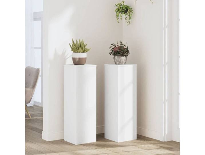 Supports pour plantes - Lot de 2 - Bois d'ingénierie - 25x25x80 cm - Blanc