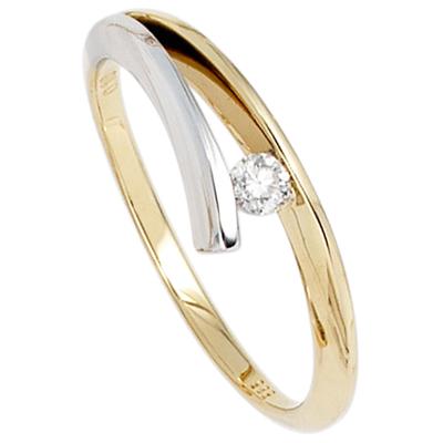 Solitärring JOBO Gr. 58, gelb (gelbgold 585), Fingerringe, Damen, 58, SI = kleine Einschlüsse, Diamanten Gelbgold 585 Weißgold 585, Diamanten, Gelbgold 585, Weißgold 585, 585 Gold bicolor mit Diamant 0,10 ct.