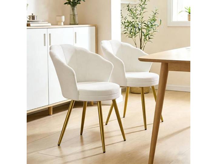JEOBEST Lot de 2 Fauteuils Coquillage Scandinave pour Salon Chambre Chaises de Salle à Manger Moderne Fauteuil Coiffeuse Blanc