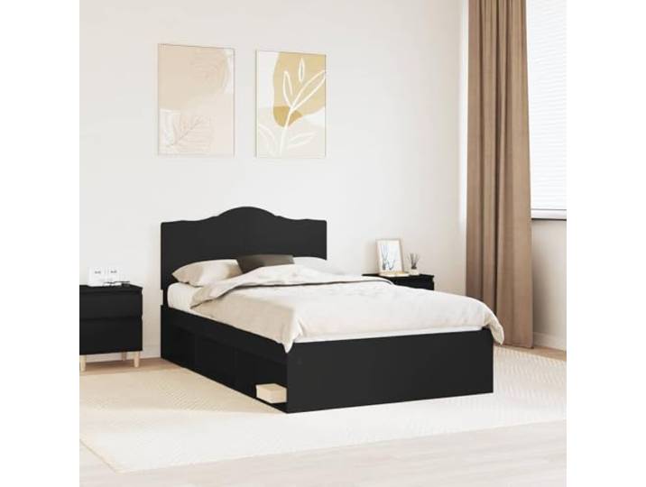 YUOTYRKTEJRSG Massives Kiefernholz Modernes Design 120 x 200 cm Schwarz Bettrahmen Schwarz 120x200 cm Massives Kiefernholz Bettgestell mit Kopfteil und Lattenrost Stabil Modernes Design fuer