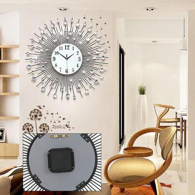 Daily Deals Depot Large Sun Design Crystal Wall Clock, Crushed Diamond Modern Home Decor, Elegant Silent Quartz Clock Large Sun Design Crystal Wall Clock, Crushed Diamond Modern Home Decor, Elegant Silent Quartz Clock