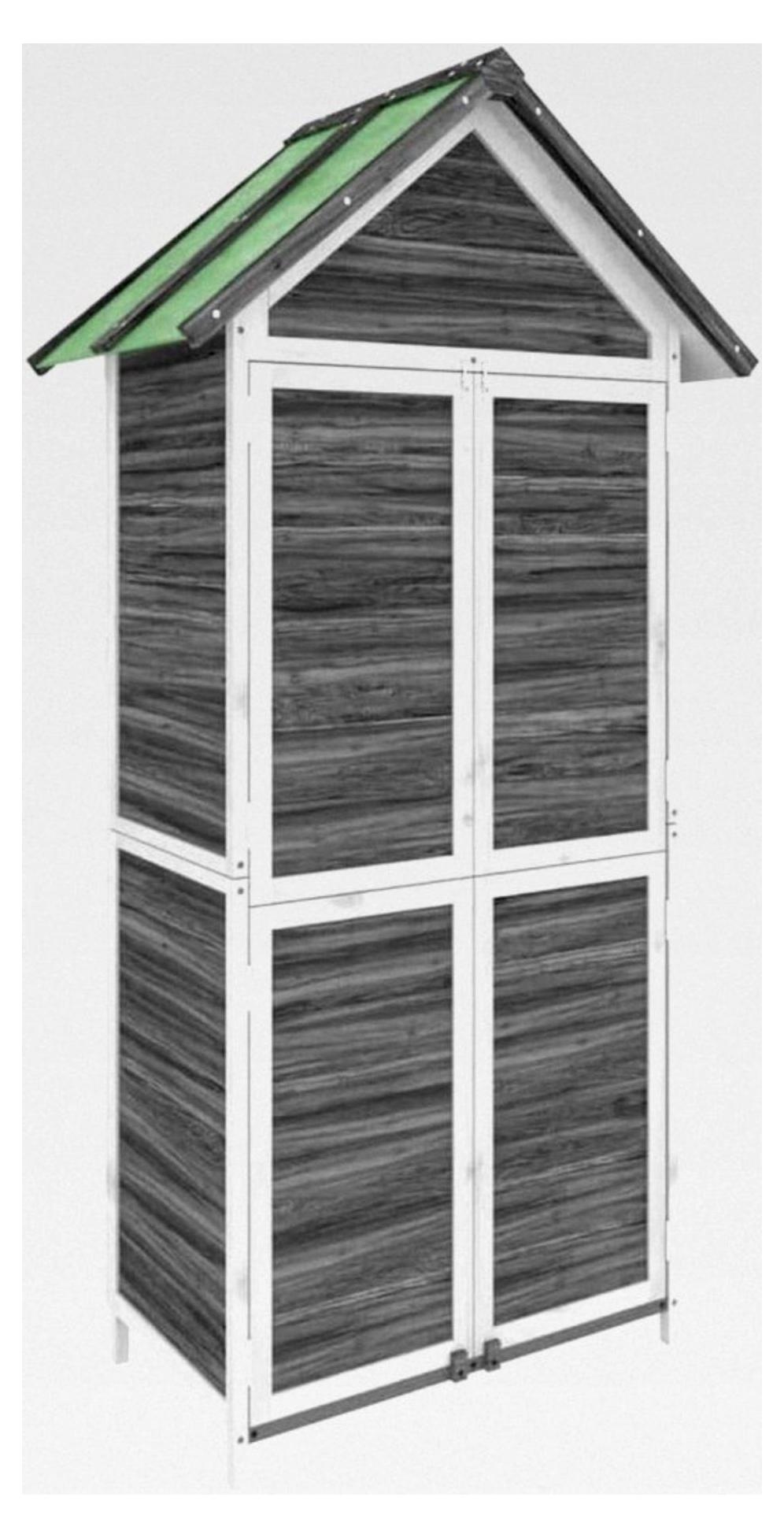 Geräteschuppen, Gartenschrank mit Schrägdach aus Kiefernholz für Gartenwerkzeuge, Grau 89x52,5x175cm
