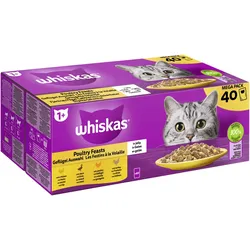 Whiskas Portionsbeutel Multipack Mega Pack 1+ Geflügel Auswahl in Gelee 40 x 85g