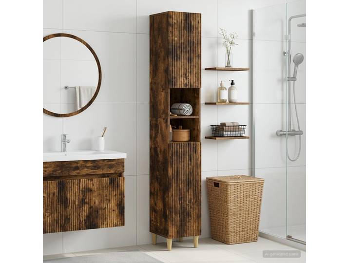 vidaXL Badezimmerschrank mit offenem Regal ARNHEM Raucheiche