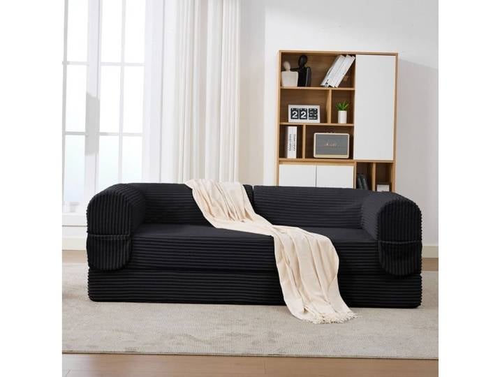 SENVIRO Canapé modulaire de sol 3 places 1 fauteuil et 1 canapé 2 places tissu côtelé noir sans cadre
