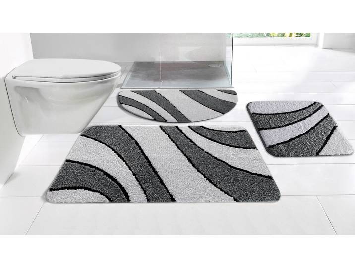 Badematte GOODPRODUCT Anna, Badvorleger, Badezimmer Teppich Gr. 61, grau (anthrazit, grau), H:16mm, Polyester, Badematten, Badematte, Badteppich, Hoch Tief Effekt, Modern, Weich, Wellen