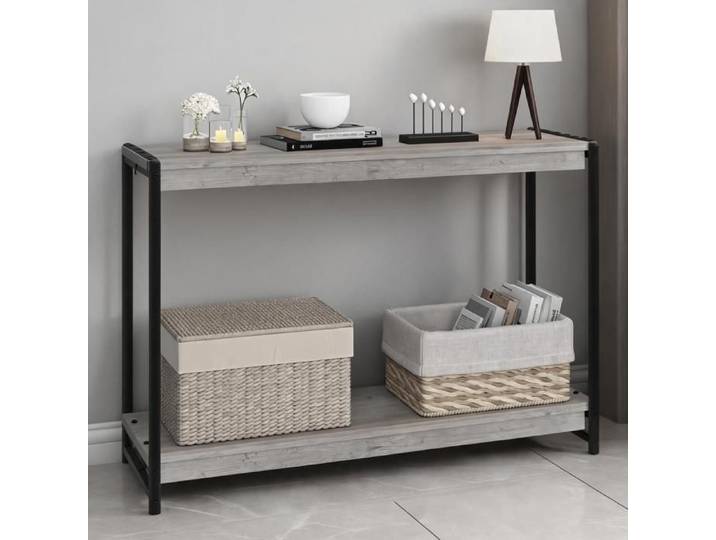 KOIOPLIE Table console étroite 100 cm 2 niveaux table d'entrée industrielle avec étagères meuble derrière canapé - Gris