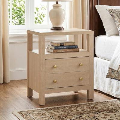 Uixe Modern Solid Wood Open Shelf Nightstand With 2 Drawers