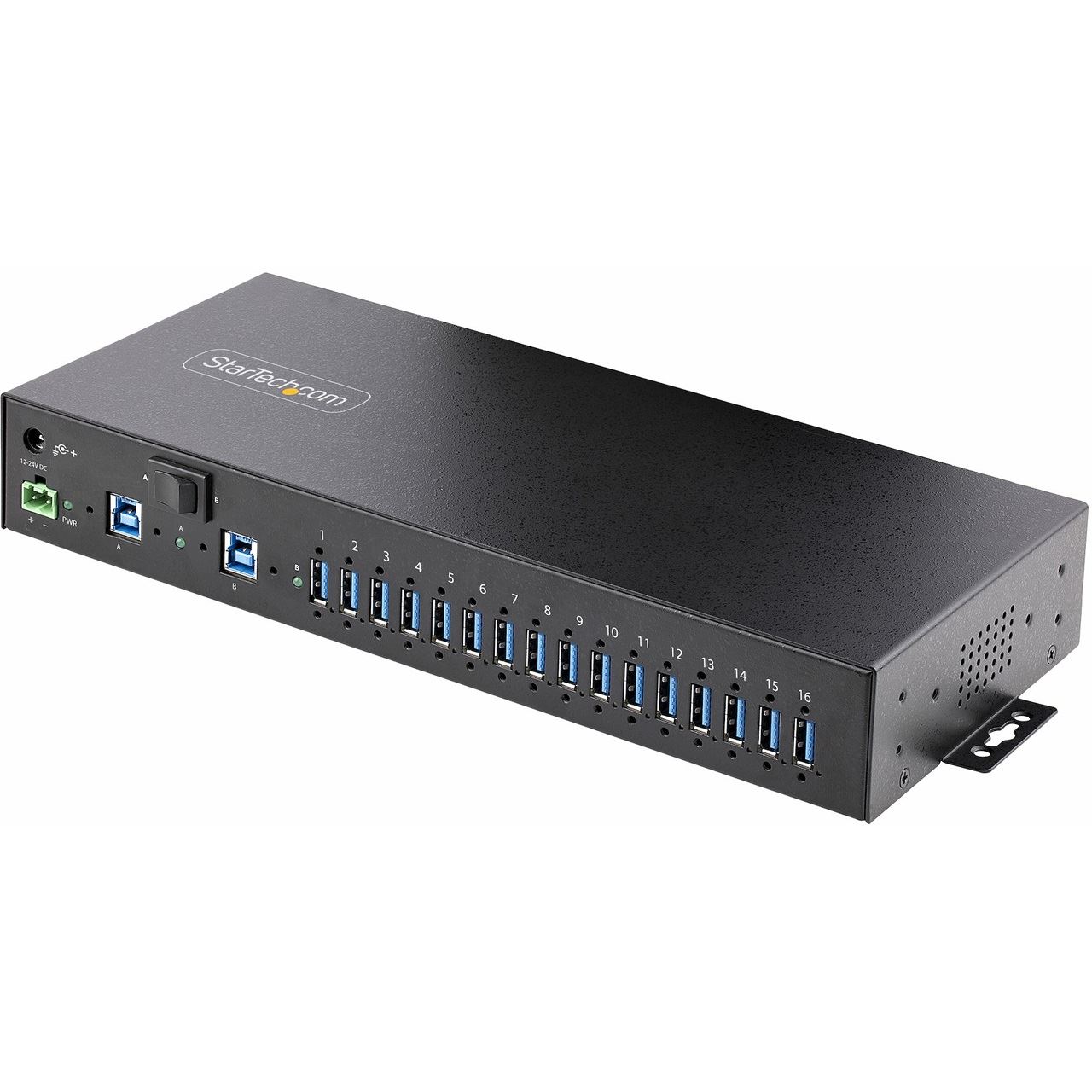 StarTech 16-Port Industrial USB 5Gbps Hub with Power Adapter, Metal Enclosure, Mountable, ESD Protection, Terminal Block Power, USB Charging