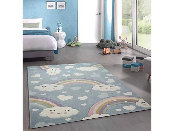 CARPETIA Kinderteppich Kinderzimmerteppich Babyteppich Regenbogen und Wolken blau Größe 160x230 cm