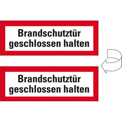 Aufkleber I Feuerwehrschild Brandschutztür geschlossen halten, doppelseitig, Folie, 210x74mm, DIN 4066