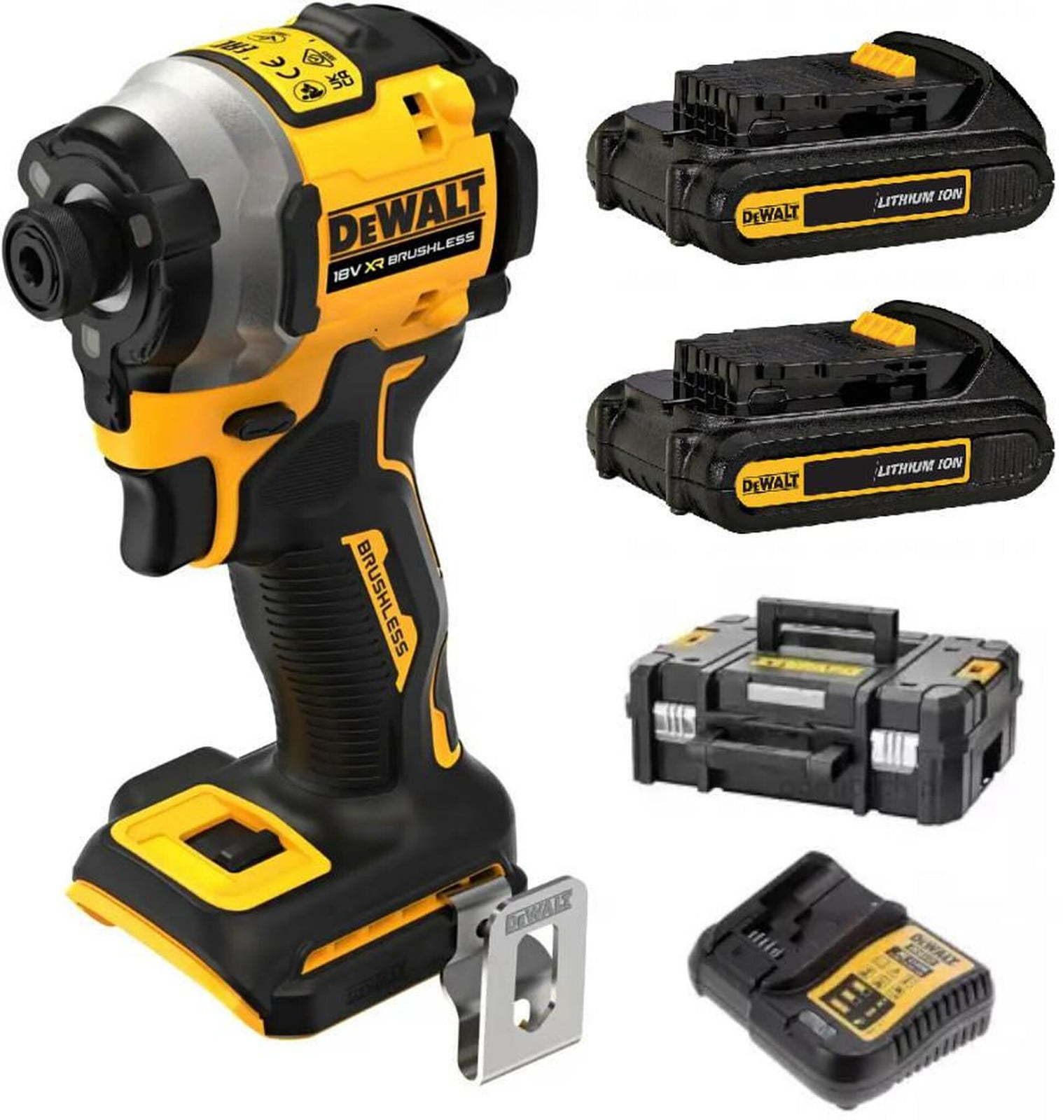 DeWALT DCF850D2T-QW schroefboormachine met slagkracht en pistoolgreep, zwart/geel, 205 Nm