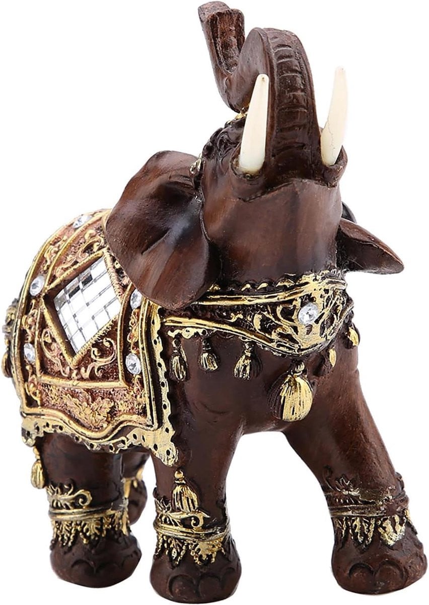 Houten Olifant Sculptuur - Groot Geluk Beeldje met Houtnerf voor Home Decoratie