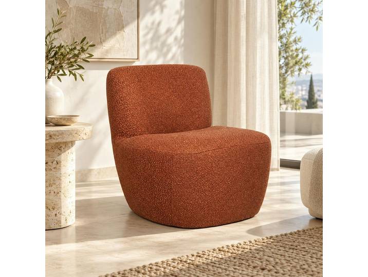 Fauteuil arrondi tissu bouclettes terracotta MALMOE