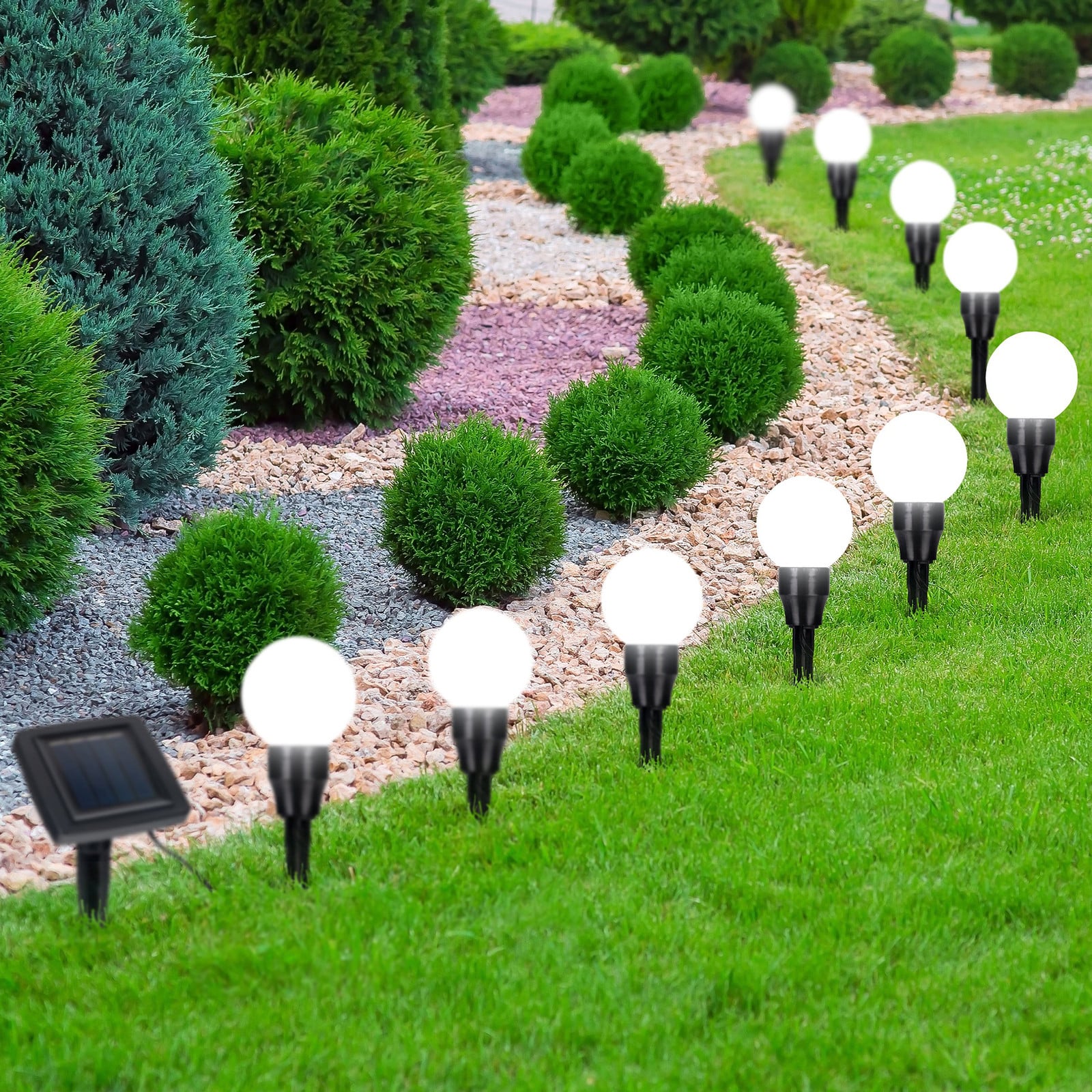 home24 Helsinki LED-padverlichting set van 10 wit/zwart