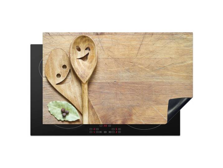 HERDABDECKPLATTE Holz - Löffel - Braun - Smiley Induktionsmatte 83x51 cm