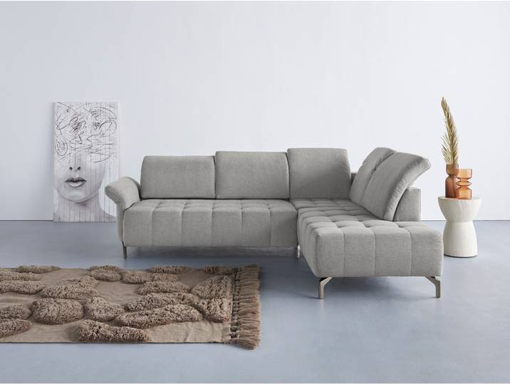Ecksofa, 100% Polyester, Hellgrau, 260×220 cm, Mit Kopfteilverstellung & Motorischem Vorziehsitz, Modern, Inosign