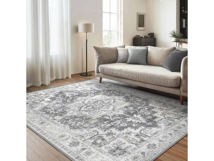 Tapis de salon gris vintage - Unbrand - 140x200 cm - Envers antidérapant - Lavable - Poils ras - Convient pour cuisines