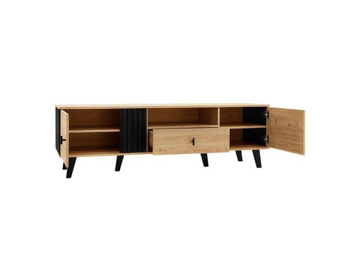Ensemble salon 3 pièces en bois et noir : table basse meuble TV 170 cm et sideboard avec LED