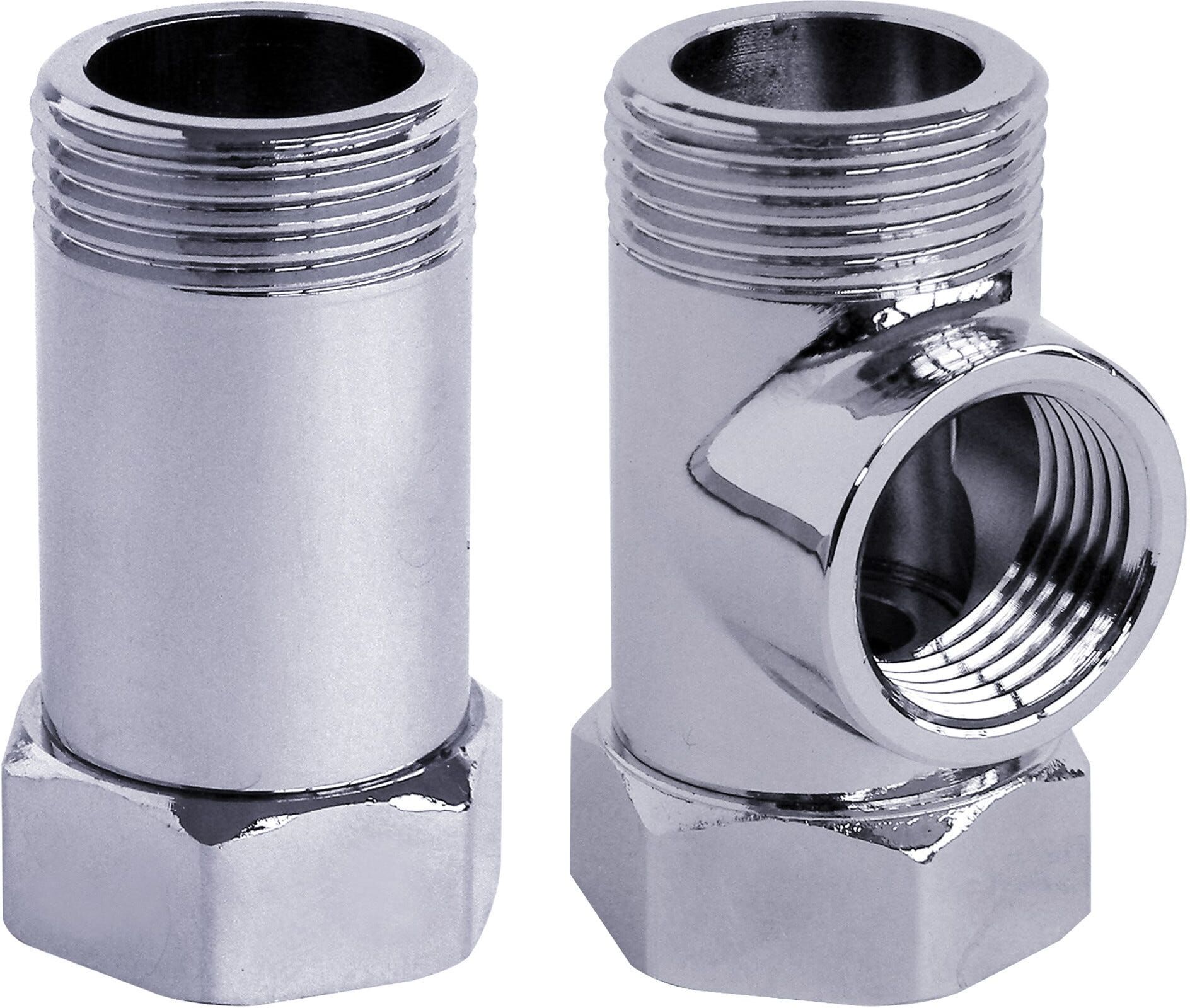 Tecom COPPIA RACCORDI DISTANZIALI RETROGRUPPO CON GHIERA GIREVOLE MF 3/4" E PRESA ACQUA 1/2" CROMO