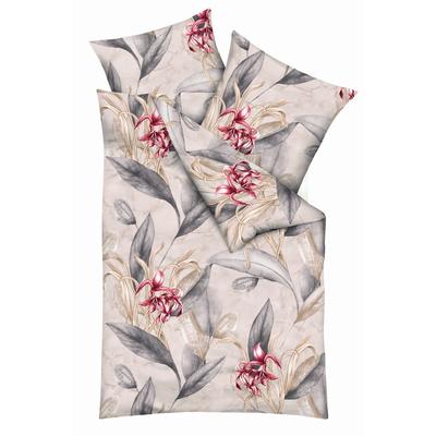 Bettwäsche KAEPPEL "Asmara", beige (natur), B/L: 135cm x 200cm, 1 Stk., 1 Stk., Feinbiber, B/L: 80cm x 80cm, 2 Stk., Feinbiber, Obermaterial: 100% Baumwolle, Bettwäsche, Bettwäsche, Mit großen Blumen