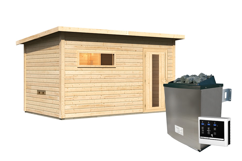 KARIBUHOLZT Sauna Hytti 6 Ofen 11 KW ext. Strg natur mit Isotür 16989916