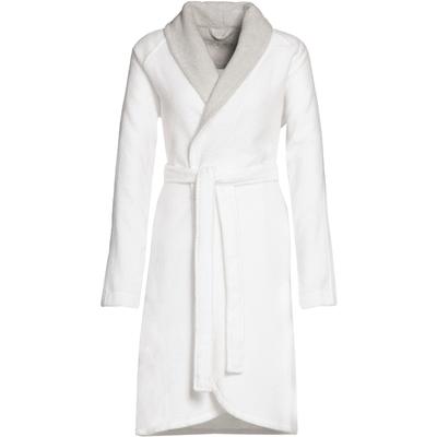 Damenbademantel BUGATTI "Belinda, ideal für Sauna & Spa, Hotelbademantel, Morgenmantel" Gr. L, weiß, L:106cm, Webfrottier, Hausmäntel, farbige Akzente