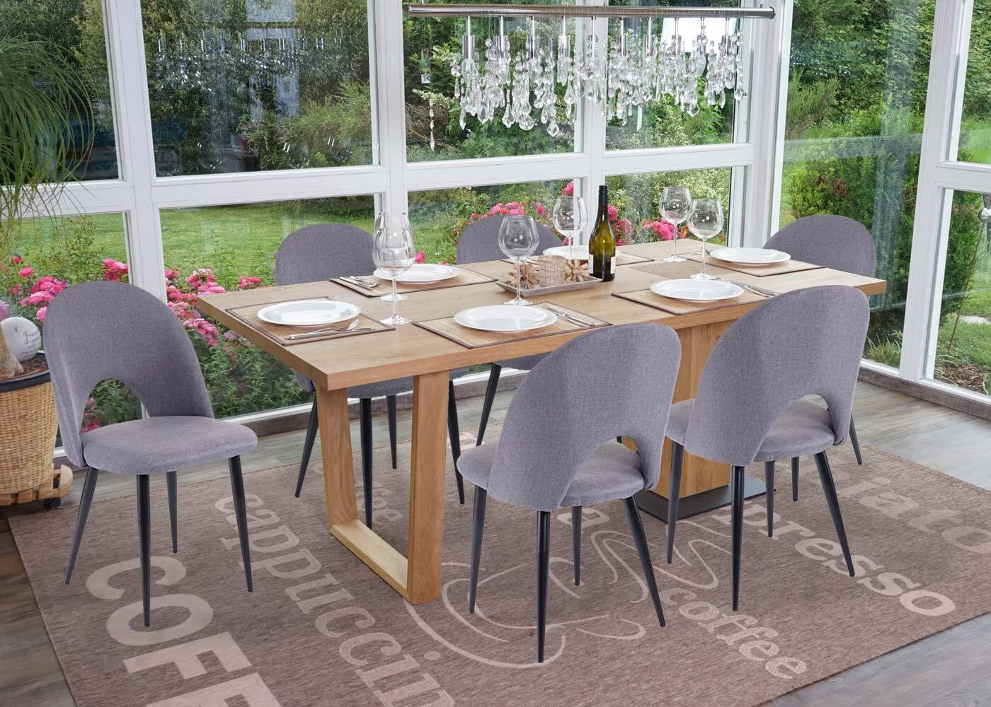 Mendler Set van 6 eetkamerstoelen HWC-D73, donkergrijs textiel