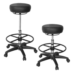 Arbeitshocker: Höhenverstellbar, Kunstleder-Sitzfläche, Fußkreuz, drehbare Fußablage, 120 kg Belastbarkeit. 60x60x88 cm | Kadima Design
