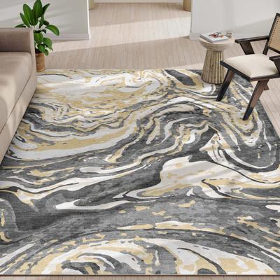 Well Woven Abstract Harmony Modern Boho Marble Flat-Weave Area Rug
