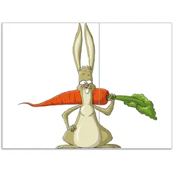 Wallario Herdabdeckplatte 60 x 52 cm (BxH), 1-teilig Lustiger Hase mit Möhre im Comic Stil