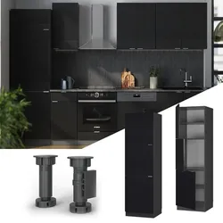 Vicco Vorratsschrank Fame-Line Anthrazit Schwarz gestreift 60 cm 3 Türen