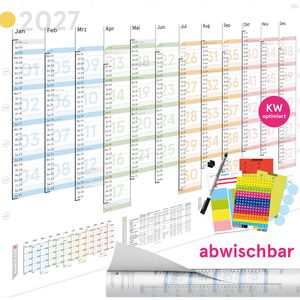 weekview Plakatkalender SW11217, Colour Plus, Jahr 2027, Jahresplaner, 12 Monate, abwischbar, 85 x 61cm (A1)